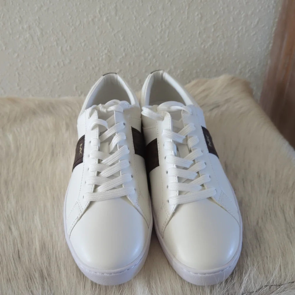 Michael Kors Irving Stripe Lace Up Designer Sneakers Optic White Multi  8.5
